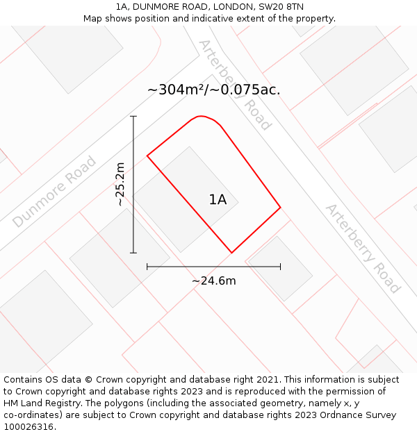 1A, DUNMORE ROAD, LONDON, SW20 8TN: Plot and title map