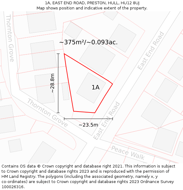 1A, EAST END ROAD, PRESTON, HULL, HU12 8UJ: Plot and title map