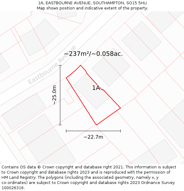 1A, EASTBOURNE AVENUE, SOUTHAMPTON, SO15 5HU: Plot and title map