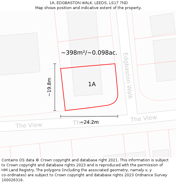 1A, EDGBASTON WALK, LEEDS, LS17 7ND: Plot and title map