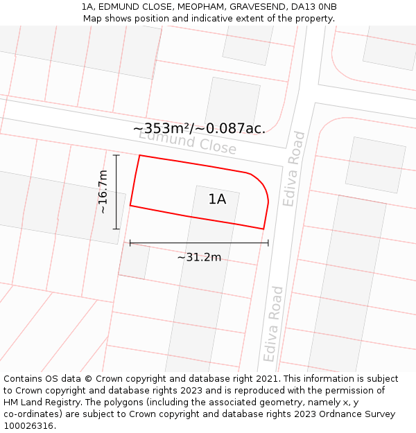 1A, EDMUND CLOSE, MEOPHAM, GRAVESEND, DA13 0NB: Plot and title map