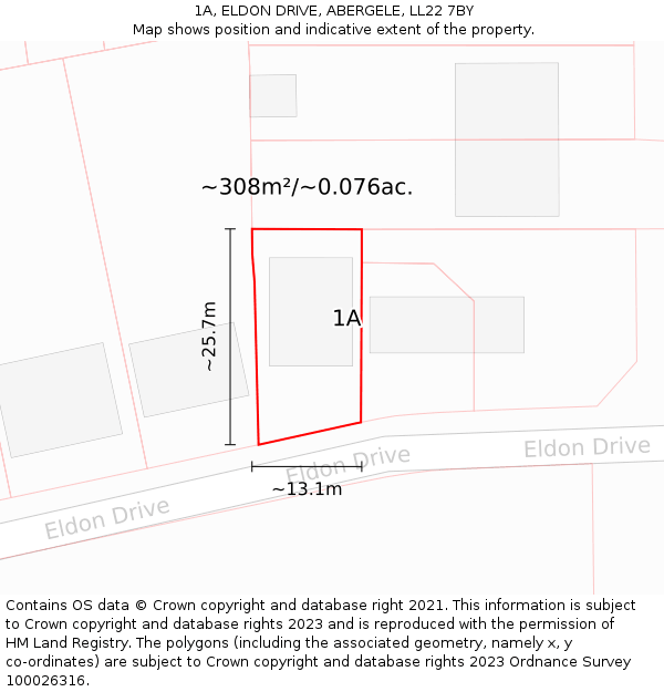 1A, ELDON DRIVE, ABERGELE, LL22 7BY: Plot and title map