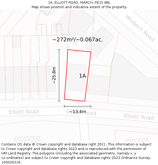 1A, ELLIOTT ROAD, MARCH, PE15 8BL: Plot and title map