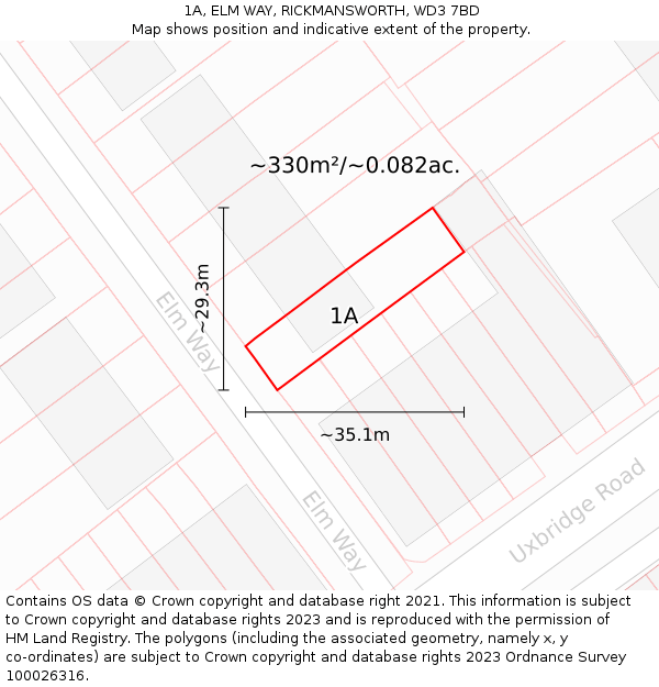 1A, ELM WAY, RICKMANSWORTH, WD3 7BD: Plot and title map