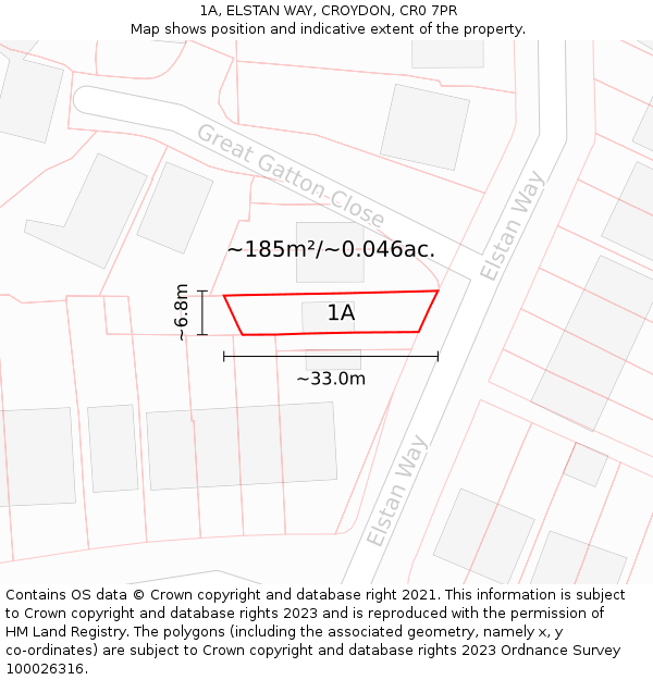 1A, ELSTAN WAY, CROYDON, CR0 7PR: Plot and title map