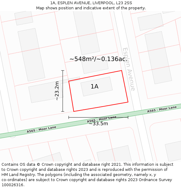 1A, ESPLEN AVENUE, LIVERPOOL, L23 2SS: Plot and title map