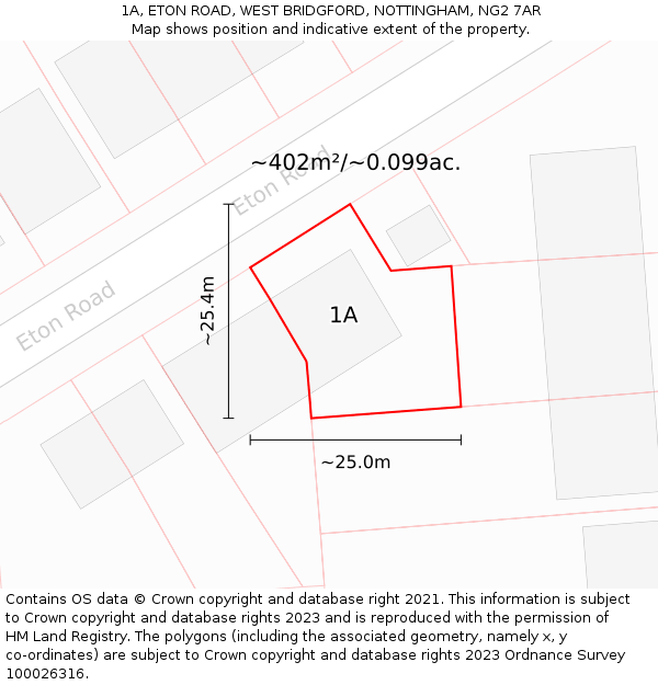 1A, ETON ROAD, WEST BRIDGFORD, NOTTINGHAM, NG2 7AR: Plot and title map