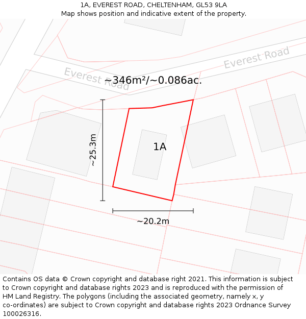 1A, EVEREST ROAD, CHELTENHAM, GL53 9LA: Plot and title map