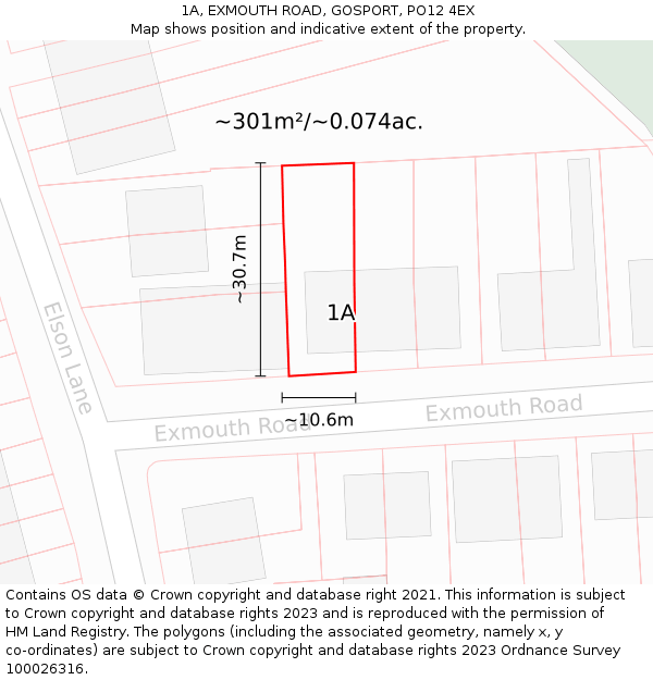 1A, EXMOUTH ROAD, GOSPORT, PO12 4EX: Plot and title map