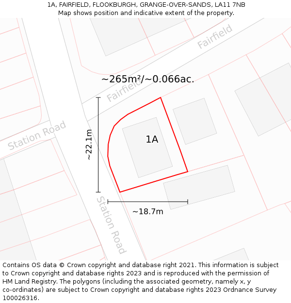 1A, FAIRFIELD, FLOOKBURGH, GRANGE-OVER-SANDS, LA11 7NB: Plot and title map
