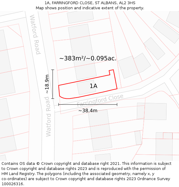 1A, FARRINGFORD CLOSE, ST ALBANS, AL2 3HS: Plot and title map