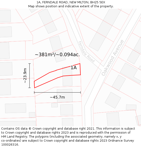1A, FERNDALE ROAD, NEW MILTON, BH25 5EX: Plot and title map