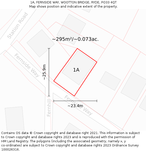 1A, FERNSIDE WAY, WOOTTON BRIDGE, RYDE, PO33 4QT: Plot and title map