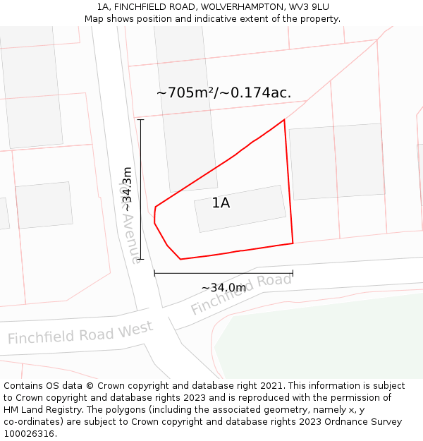 1A, FINCHFIELD ROAD, WOLVERHAMPTON, WV3 9LU: Plot and title map