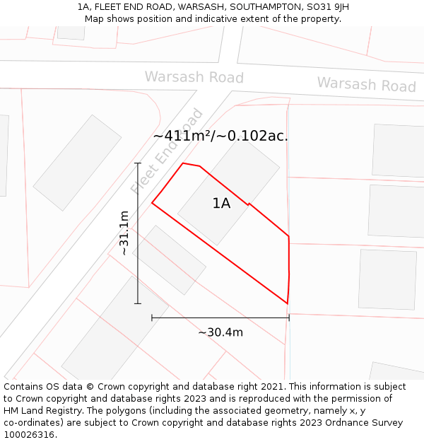 1A, FLEET END ROAD, WARSASH, SOUTHAMPTON, SO31 9JH: Plot and title map