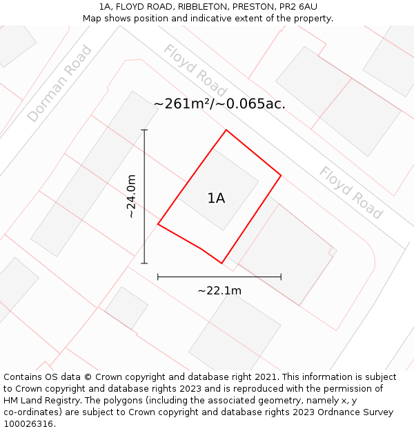 1A, FLOYD ROAD, RIBBLETON, PRESTON, PR2 6AU: Plot and title map