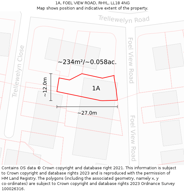 1A, FOEL VIEW ROAD, RHYL, LL18 4NG: Plot and title map