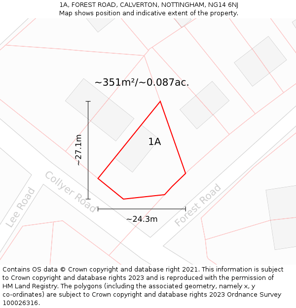1A, FOREST ROAD, CALVERTON, NOTTINGHAM, NG14 6NJ: Plot and title map