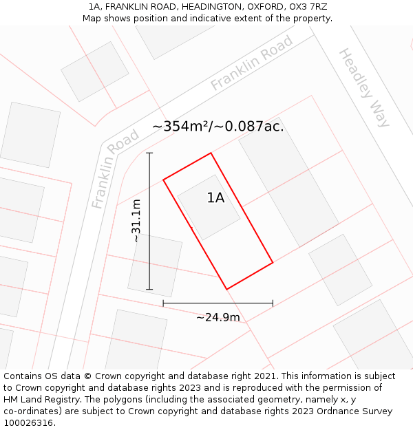 1A, FRANKLIN ROAD, HEADINGTON, OXFORD, OX3 7RZ: Plot and title map