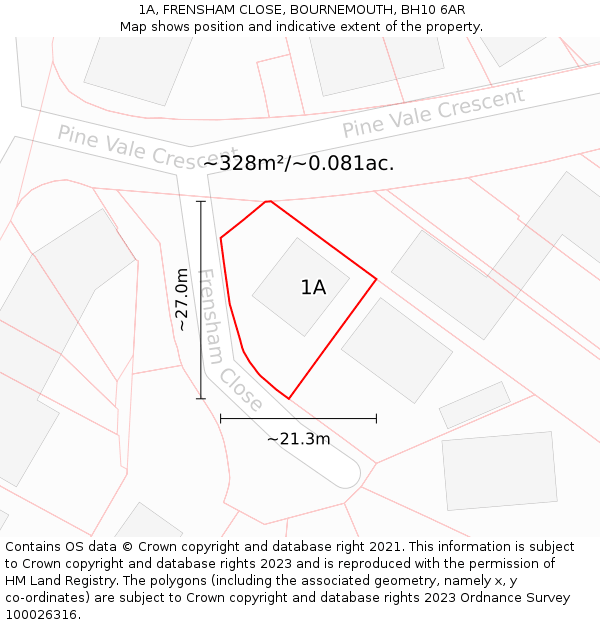 1A, FRENSHAM CLOSE, BOURNEMOUTH, BH10 6AR: Plot and title map