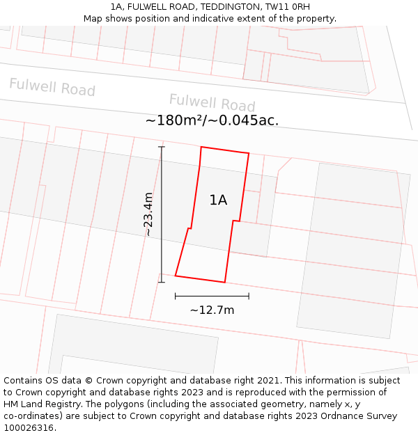 1A, FULWELL ROAD, TEDDINGTON, TW11 0RH: Plot and title map