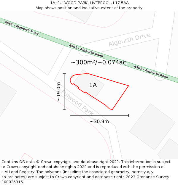 1A, FULWOOD PARK, LIVERPOOL, L17 5AA: Plot and title map