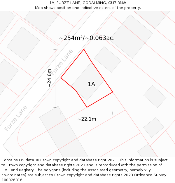 1A, FURZE LANE, GODALMING, GU7 3NW: Plot and title map