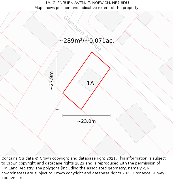 1A, GLENBURN AVENUE, NORWICH, NR7 8DU: Plot and title map
