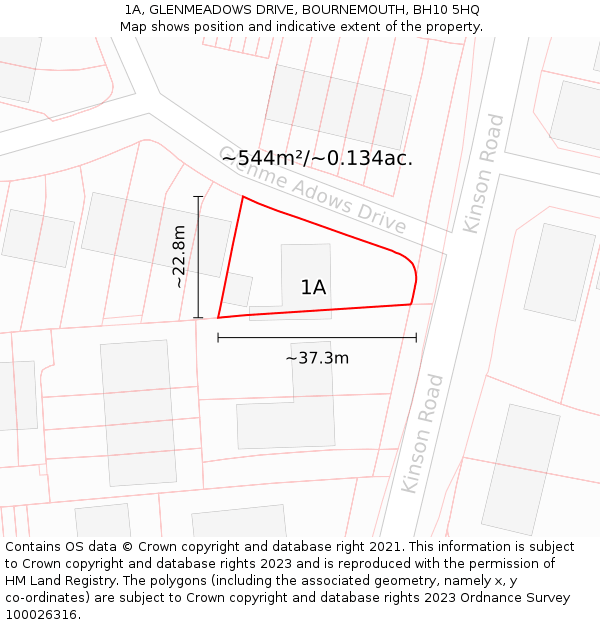 1A, GLENMEADOWS DRIVE, BOURNEMOUTH, BH10 5HQ: Plot and title map