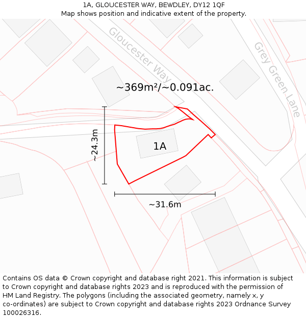 1A, GLOUCESTER WAY, BEWDLEY, DY12 1QF: Plot and title map