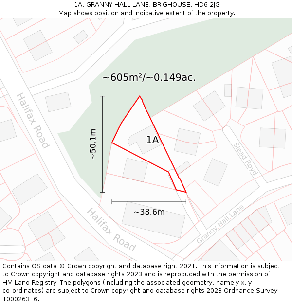 1A, GRANNY HALL LANE, BRIGHOUSE, HD6 2JG: Plot and title map