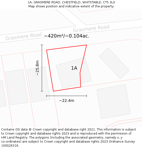 1A, GRASMERE ROAD, CHESTFIELD, WHITSTABLE, CT5 3LX: Plot and title map