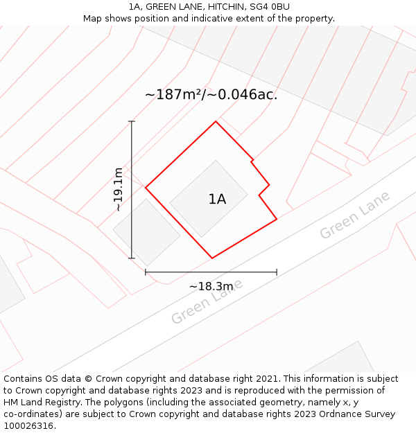 1A, GREEN LANE, HITCHIN, SG4 0BU: Plot and title map