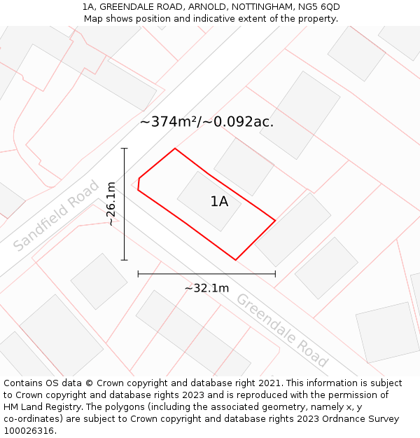 1A, GREENDALE ROAD, ARNOLD, NOTTINGHAM, NG5 6QD: Plot and title map