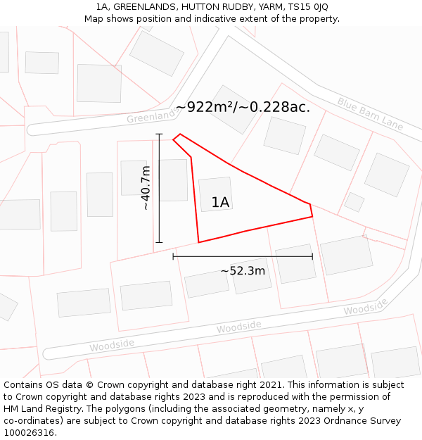 1A, GREENLANDS, HUTTON RUDBY, YARM, TS15 0JQ: Plot and title map