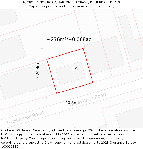 1A, GROSVENOR ROAD, BARTON SEAGRAVE, KETTERING, NN15 6TF: Plot and title map