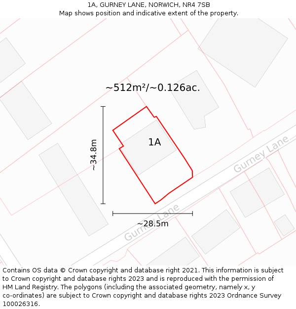 1A, GURNEY LANE, NORWICH, NR4 7SB: Plot and title map