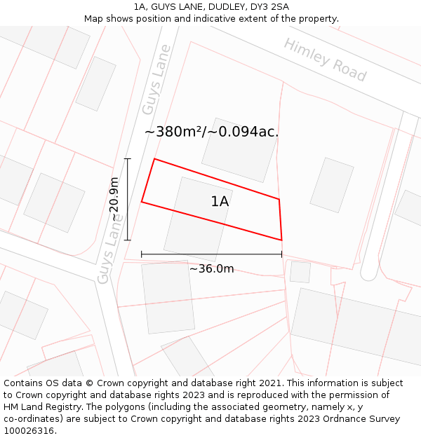 1A, GUYS LANE, DUDLEY, DY3 2SA: Plot and title map