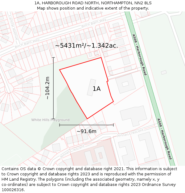 1A, HARBOROUGH ROAD NORTH, NORTHAMPTON, NN2 8LS: Plot and title map