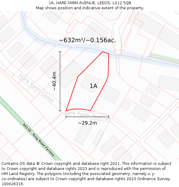 1A, HARE FARM AVENUE, LEEDS, LS12 5QB: Plot and title map