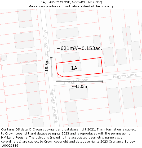 1A, HARVEY CLOSE, NORWICH, NR7 0DQ: Plot and title map