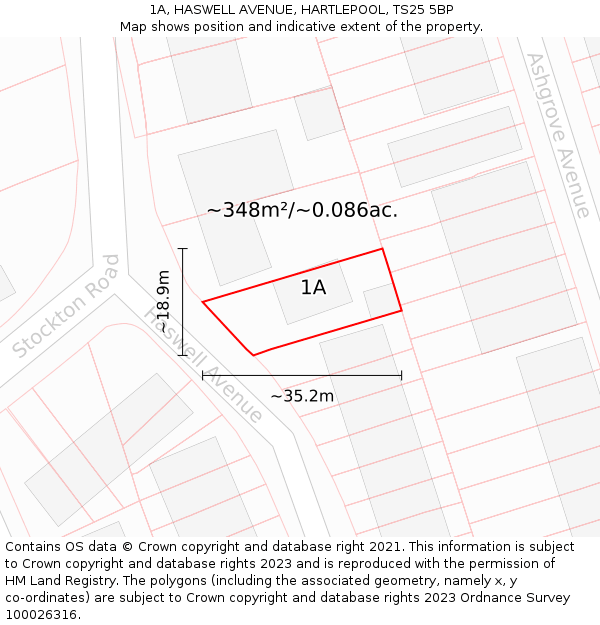 1A, HASWELL AVENUE, HARTLEPOOL, TS25 5BP: Plot and title map