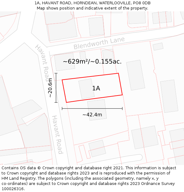 1A, HAVANT ROAD, HORNDEAN, WATERLOOVILLE, PO8 0DB: Plot and title map