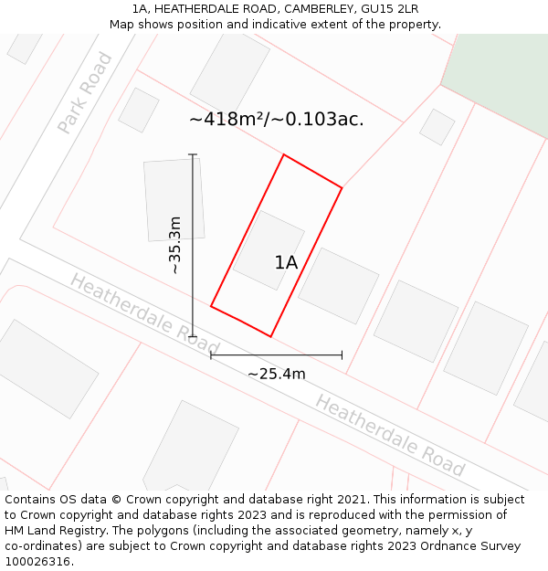 1A, HEATHERDALE ROAD, CAMBERLEY, GU15 2LR: Plot and title map