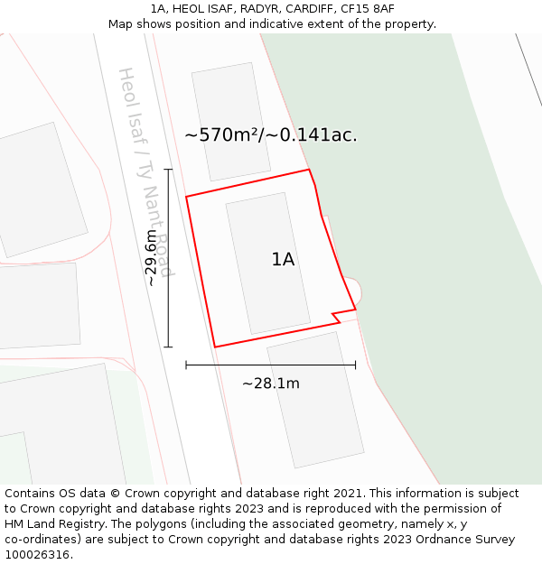 1A, HEOL ISAF, RADYR, CARDIFF, CF15 8AF: Plot and title map