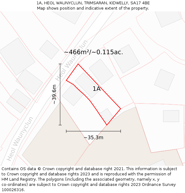 1A, HEOL WAUNYCLUN, TRIMSARAN, KIDWELLY, SA17 4BE: Plot and title map