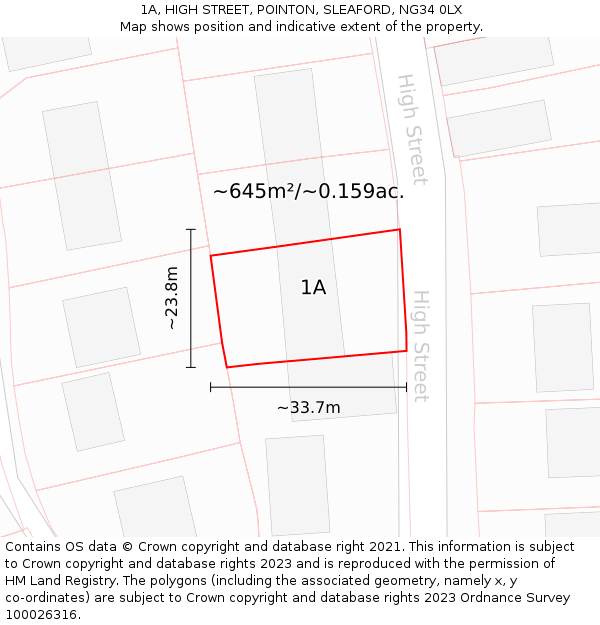 1A, HIGH STREET, POINTON, SLEAFORD, NG34 0LX: Plot and title map