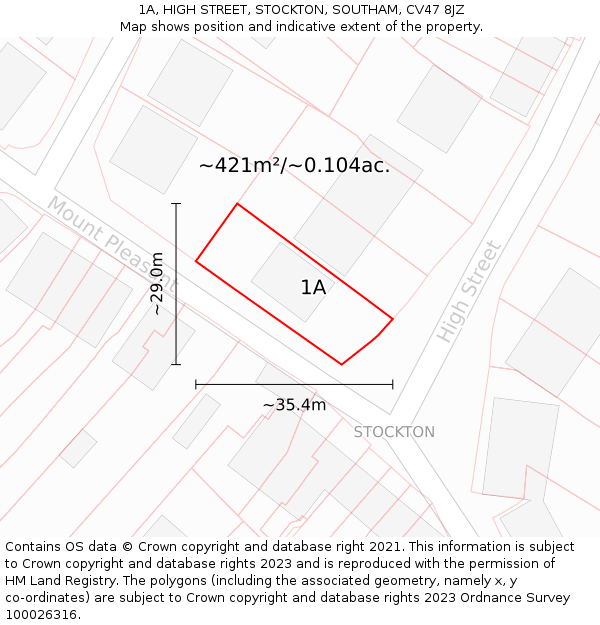 1A, HIGH STREET, STOCKTON, SOUTHAM, CV47 8JZ: Plot and title map