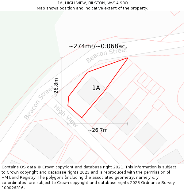 1A, HIGH VIEW, BILSTON, WV14 9RQ: Plot and title map