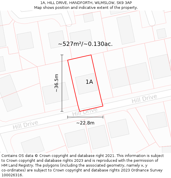 1A, HILL DRIVE, HANDFORTH, WILMSLOW, SK9 3AP: Plot and title map